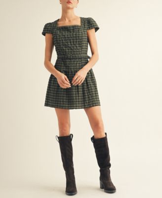 AROSE STUDIO, INC - Women's Plaid Belted Mini Dress