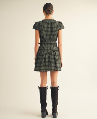 Women's Plaid Belted Mini Dress