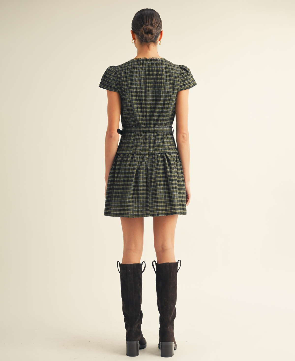 Arose Studio, Inc Women's Plaid Belted Mini Dress In Gray