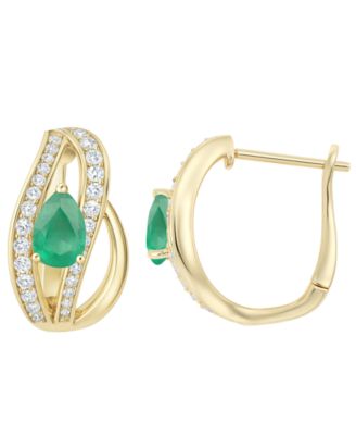 Emerald (5/8 ct. t.w.) and Diamond (1/3 ct. t.w.) Drop Earrings in 14k Gold (also in 14k White Gold Sapphire & 14k Gold Ruby)