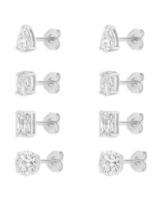 4-Pc. Cubic Zirconia Sterling Silver Stud Earrings Set, Macy's Exclusive