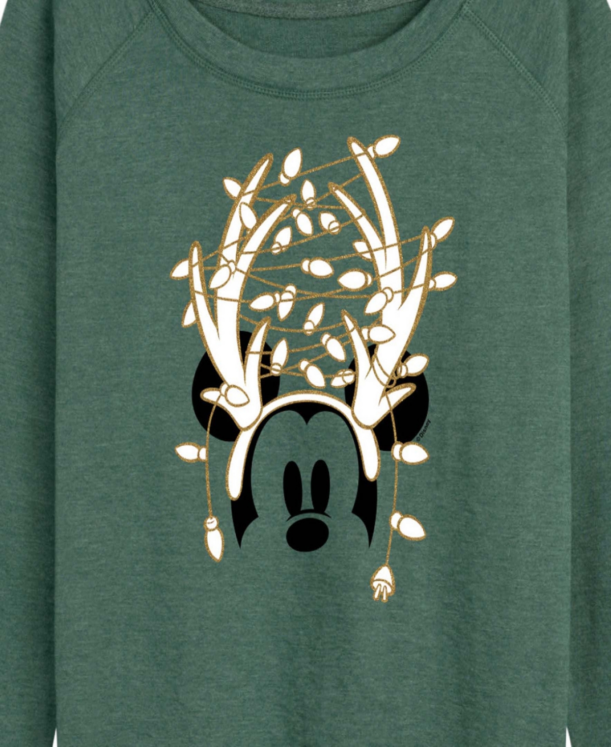 Hybrid Apparel Disney Mickey Mouse Antlers ans Christmas Lights Women's French Terry Long Sleeve Shirt