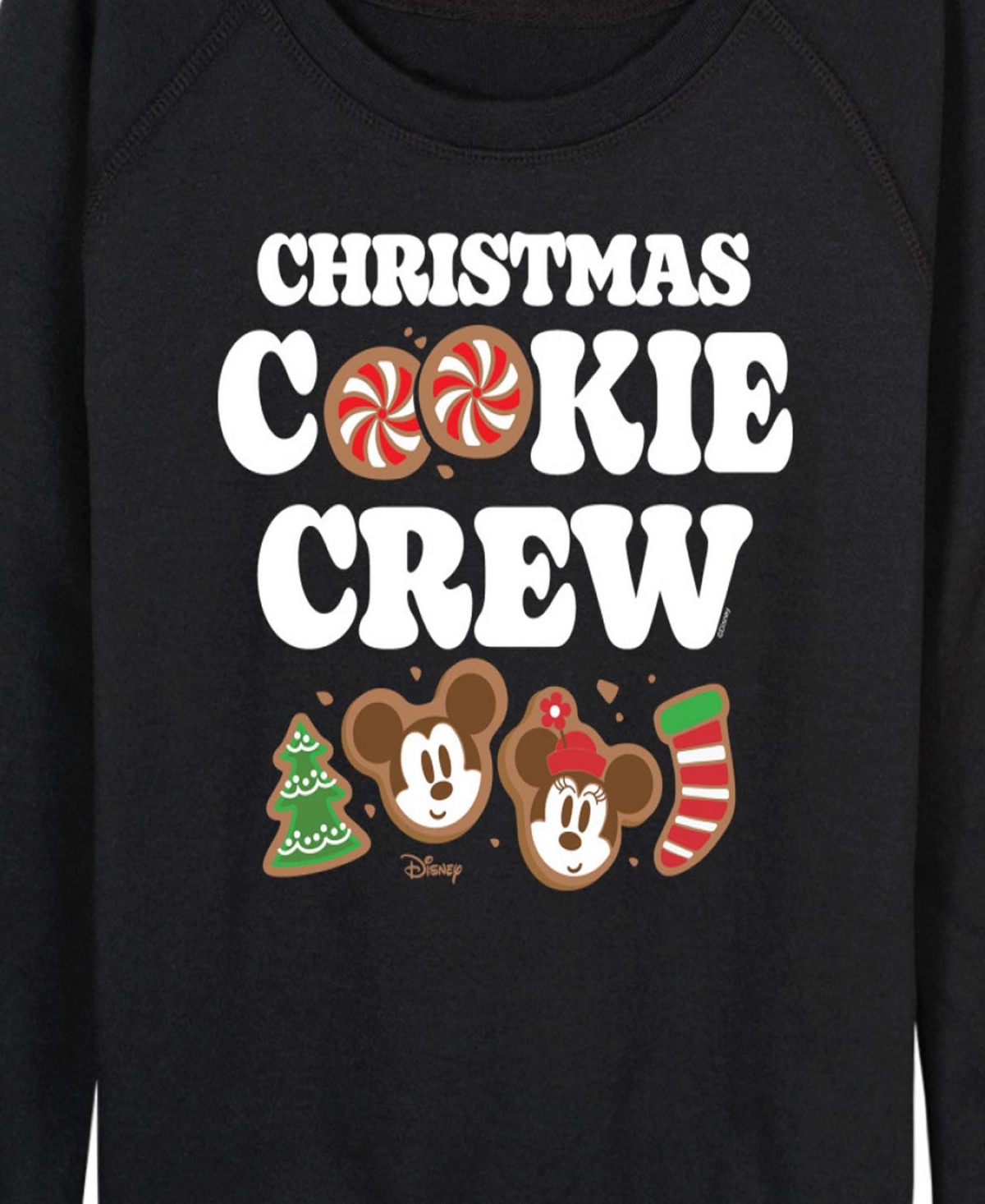 Hybrid Apparel Disney Mickey And Minnie Christmas Cookie Crew Women's French Terry Long Sleeve Shirt In Black
