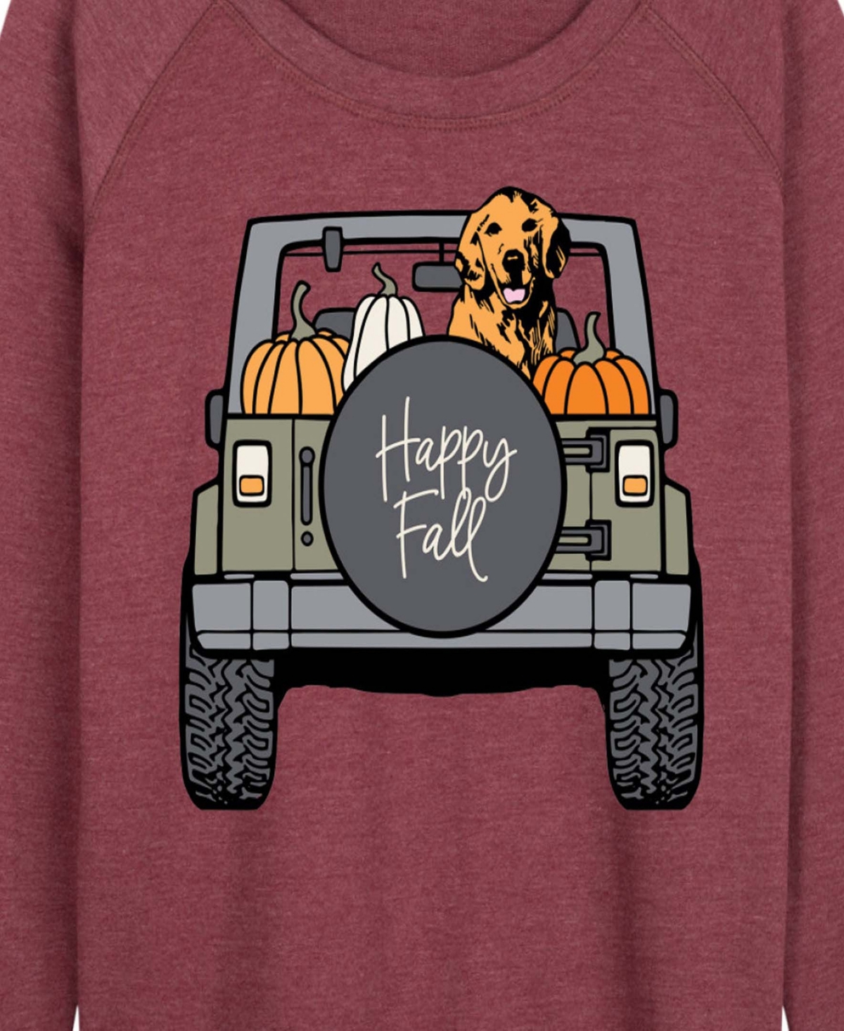 Hybrid Apparel Fall Dog In Pumpkin Truck Women's French Terry Long Sleeve Shirt In Red
