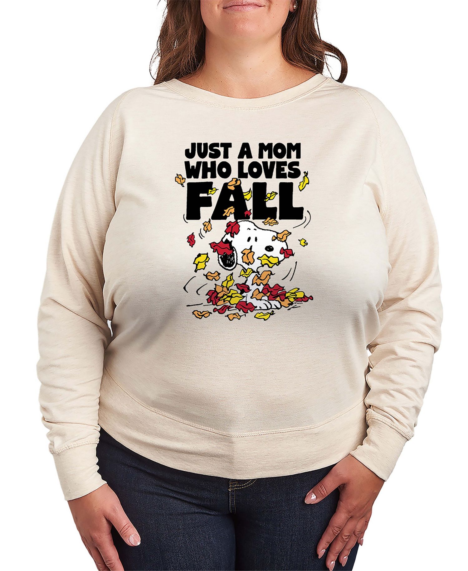 Plus Size Snoopy Mom Who Loves Fall French Terry Long Sleeve T-Shirt