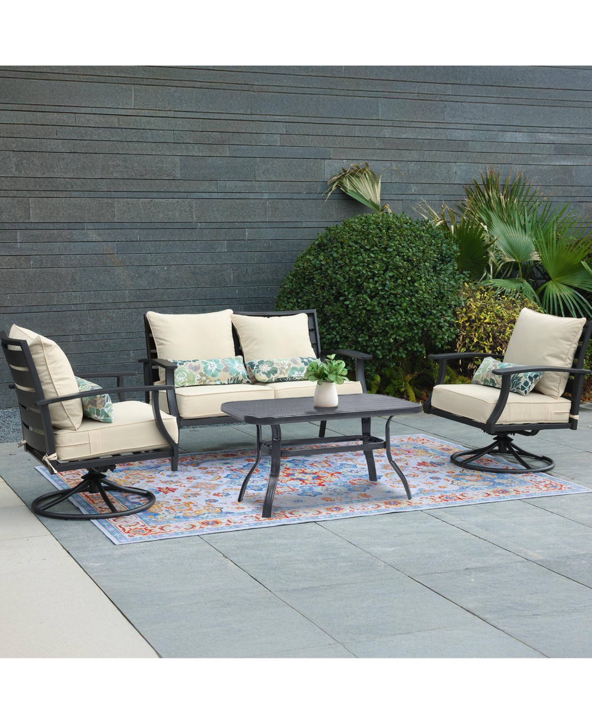 Aoodor 22'' x 24'' Outdoor Deep Seat Chair Cushion Set Olefin Fabric Slipcover and Sponge Foam (Set of 2 Seats, 2 Backs