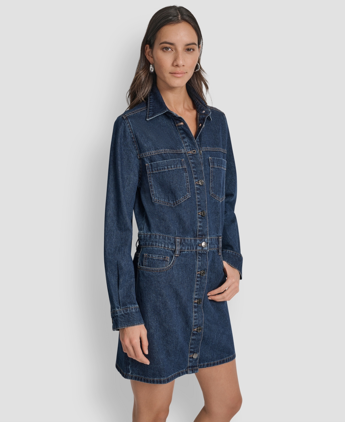 Dkny Jeans Women's Button-down Long-sleeve Denim Dress In Blue