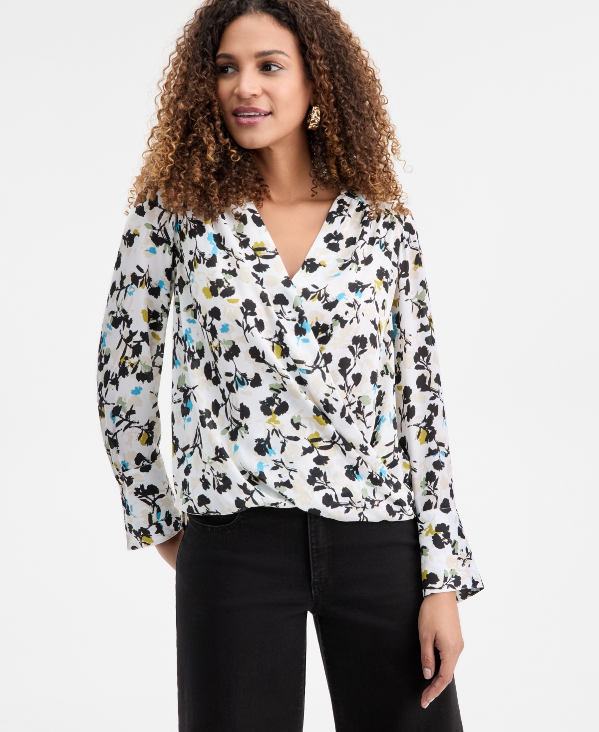 I.n.c. International Concepts Women's Surplice Long-Sleeve Blouse, Exclusively at Macy's