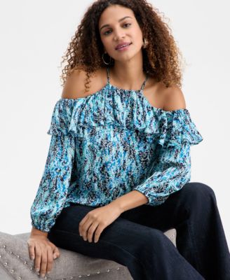 Women's Printed Cold-Shoulder Top, Macy's Exclusive
