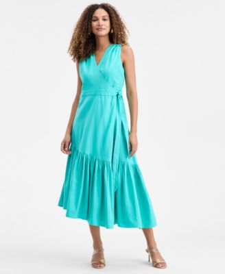 Women's Surplice Asymmetrical Tiered Sleeveless Wrap Dress