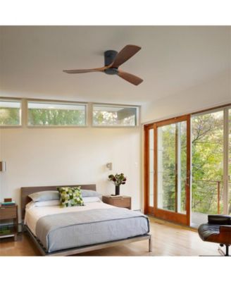 52-inch Modern Black 3 Solid Wood Blade Ceiling Fan with 6-speed Remote Control and Forward Reverse Rotation Function for Indoor