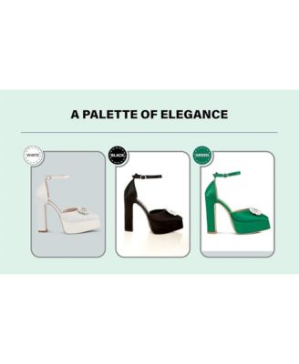 Womens Pearls Brooch Detail Platform Block Heel Sandals