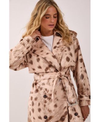 Women's Cow Print Faux Leather Trench Coat