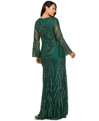 Women's High Neck Beaded Dress with Bell Sleeves