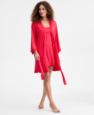 Women's Lace-Trim Knit Wrap Robe