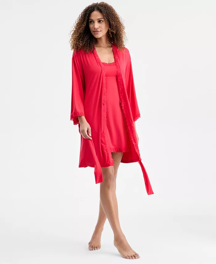 Women's Lace-Trim Knit Wrap Robe