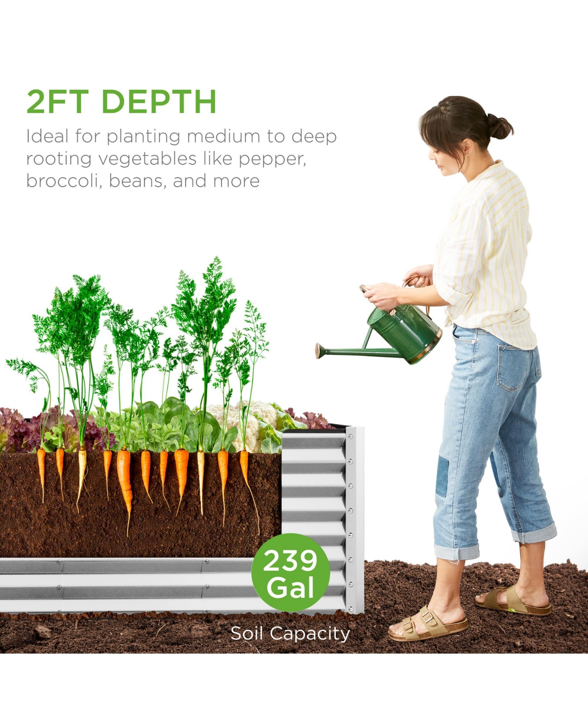 Best Choice Products 8x2x2ft Outdoor Metal Raised Garden Bed, Planter Box for Vegetables, Flowers