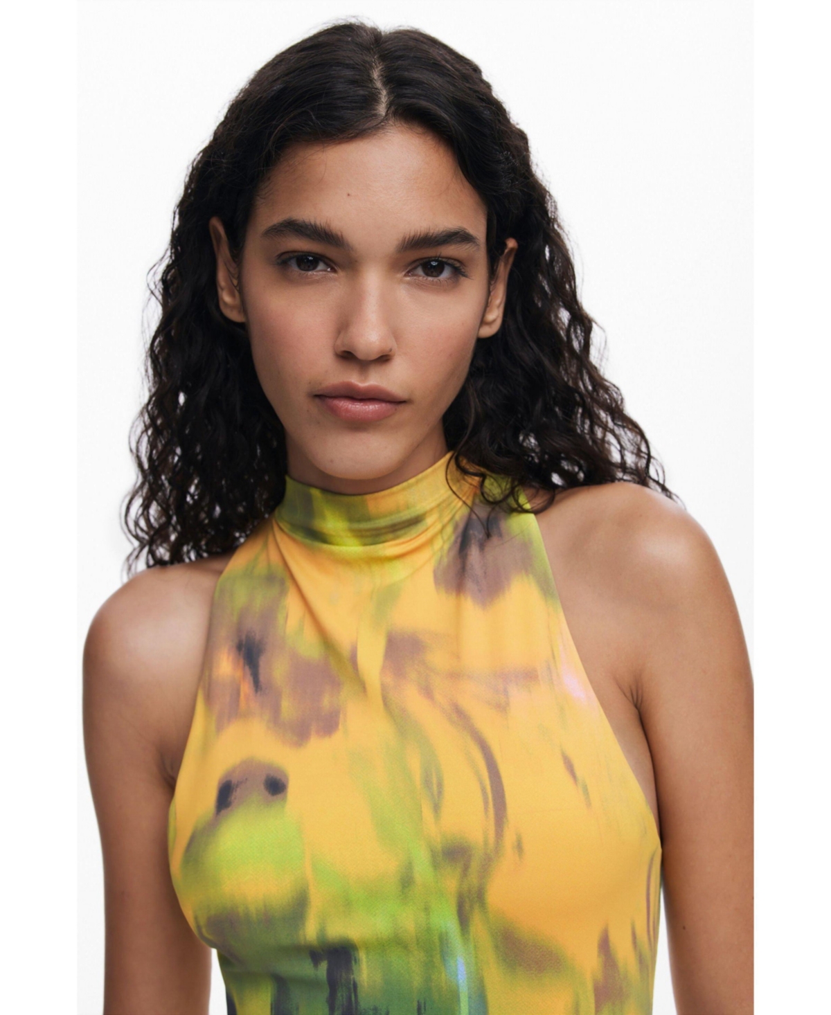 Desigual Printed Sleeveless Body-con Minidress In Green