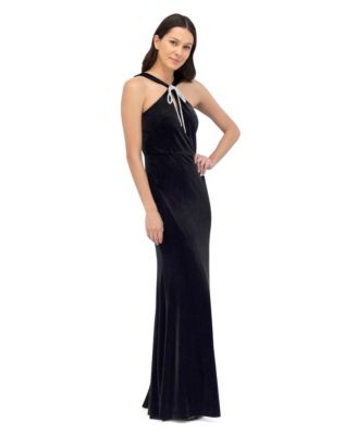 Petite Velvet Halter Neck Gown Dress