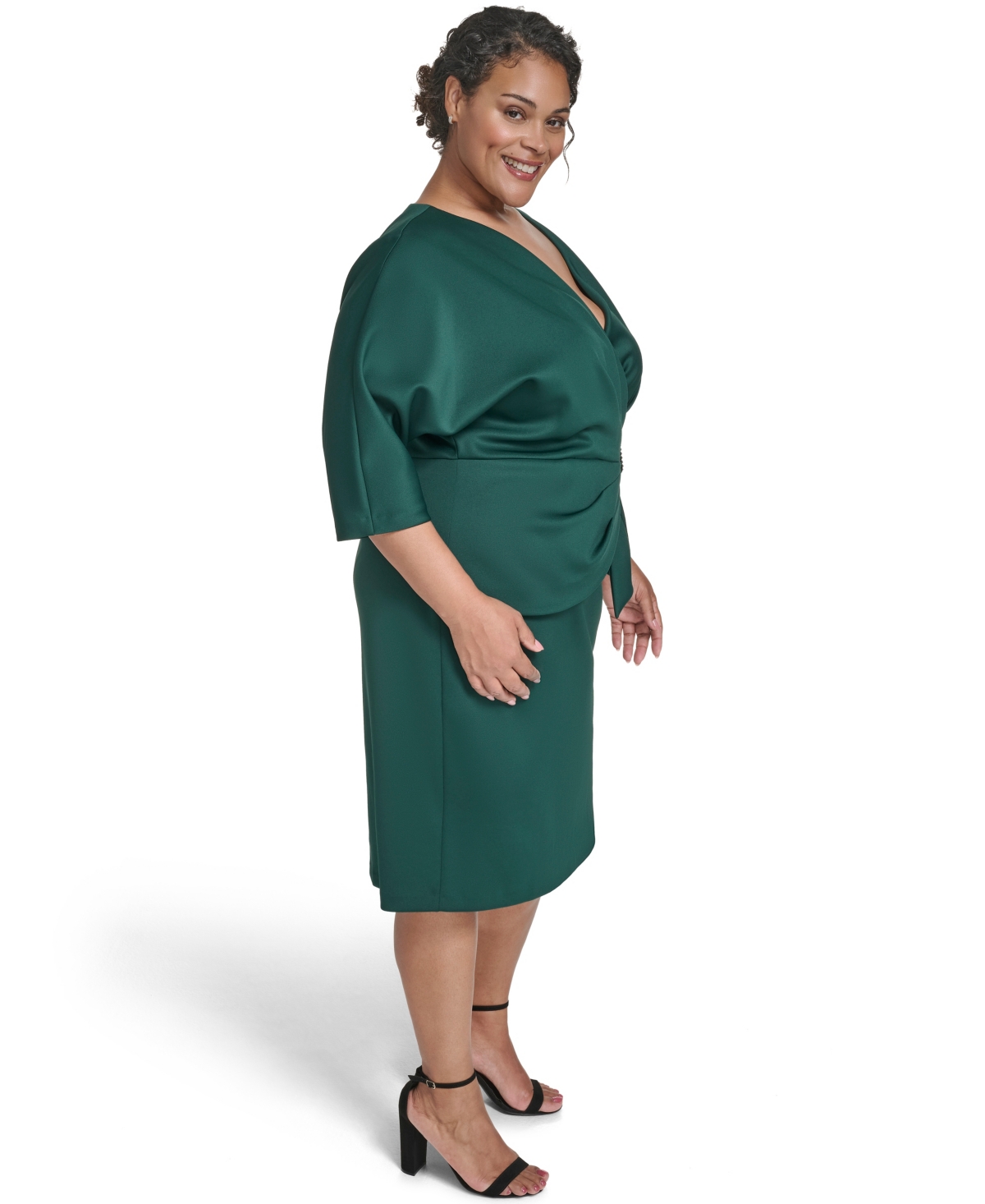 Eliza J Plus Size V-neck Scuba Midi Dress In Green