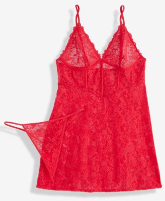 Women's 2 Pc. Stretch Lace Chemise and Thong, Created for Macy's