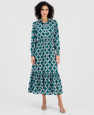 T Tahari - Women's Printed Peplum-Hem Midi Dress