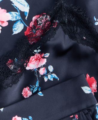 Women's Stretch Satin Lace-Trim Top & Pajama Pants Set