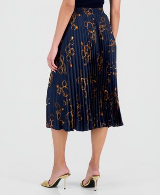 Women's Printed Pull-On Pleated Midi Skirt