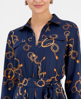 Women's Printed Belted Midi Dress