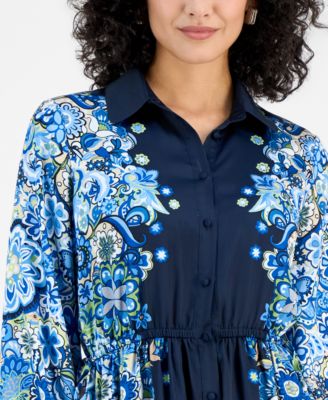 Women's Printed Button-Front Maxi Dress