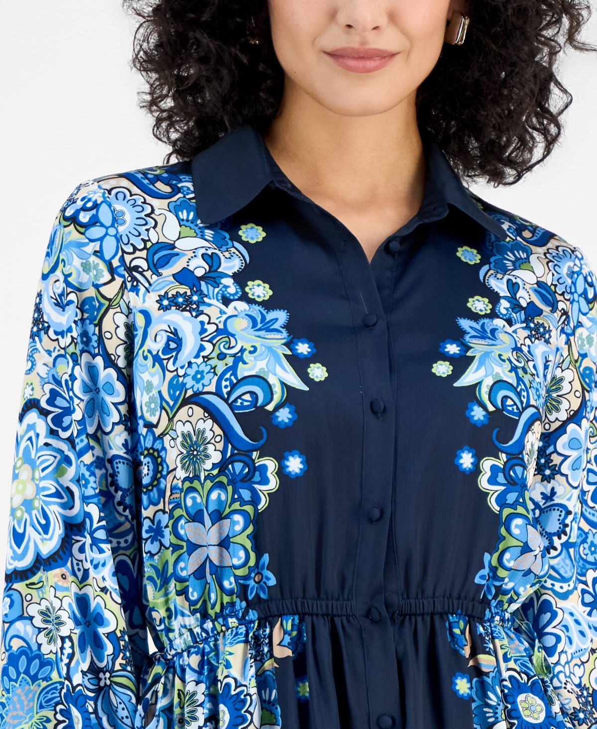 T Tahari Women's Printed Button-Front Maxi Dress