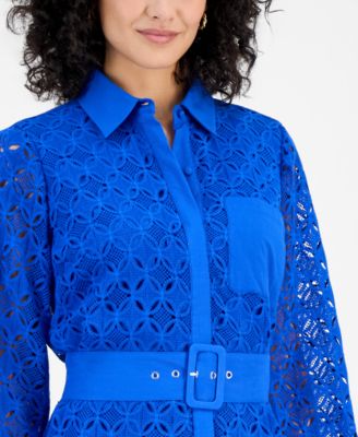 Women's Cotton Belted Lace Midi Dress