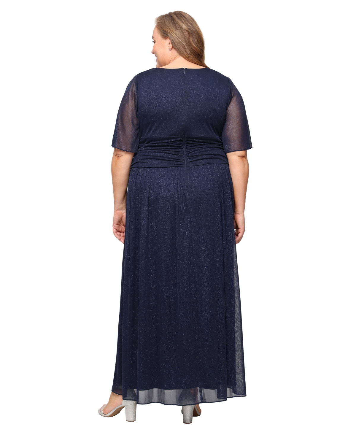 Sl Fashions Plus Size Long -neck A-line Dress In Blue