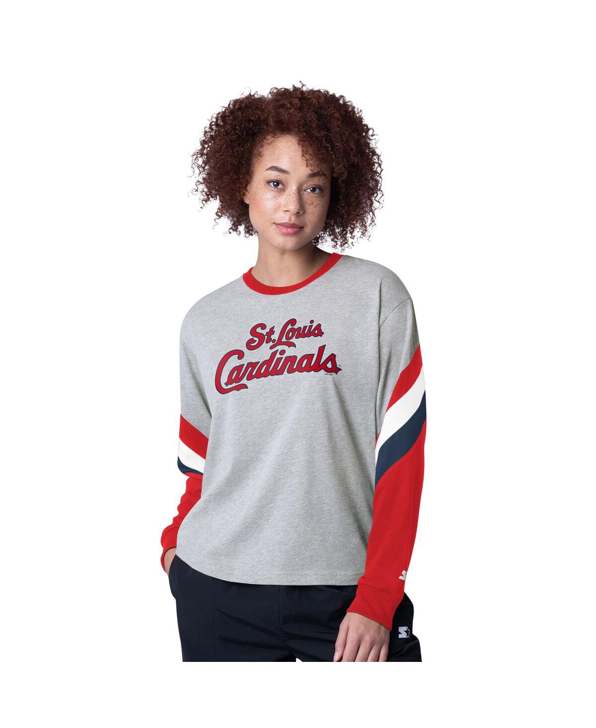 Starter Women's Heather Gray St. Louis Cardinals Triple A Fashion Color Block Long Sleeve Top In Multi