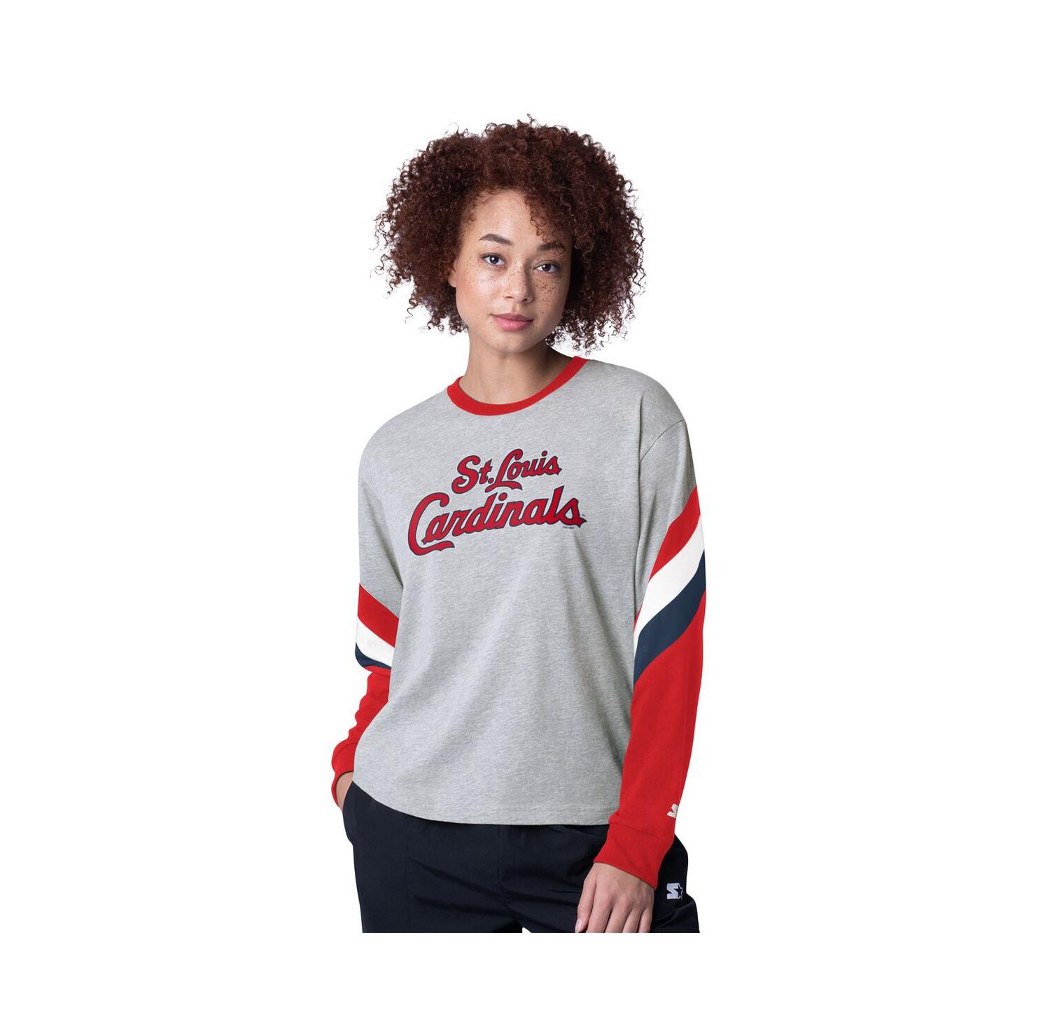 Women's Heather Gray St. Louis Cardinals Triple A Fashion Color Block Long Sleeve Top