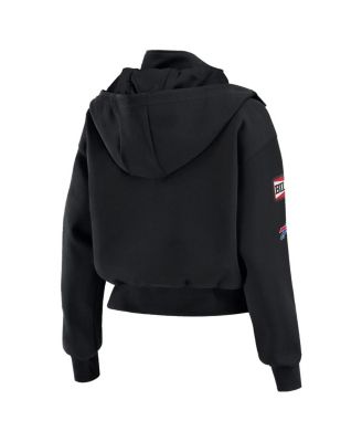 Women's Black Buffalo Bills Tri-Blend Patch Pocket Cropped Full-Zip Bomber Hoodie Jacket