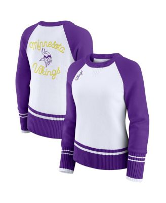 WEAR by Erin Andrews - Women's White/Purple Minnesota Vikings Color Block Raglan Sweater