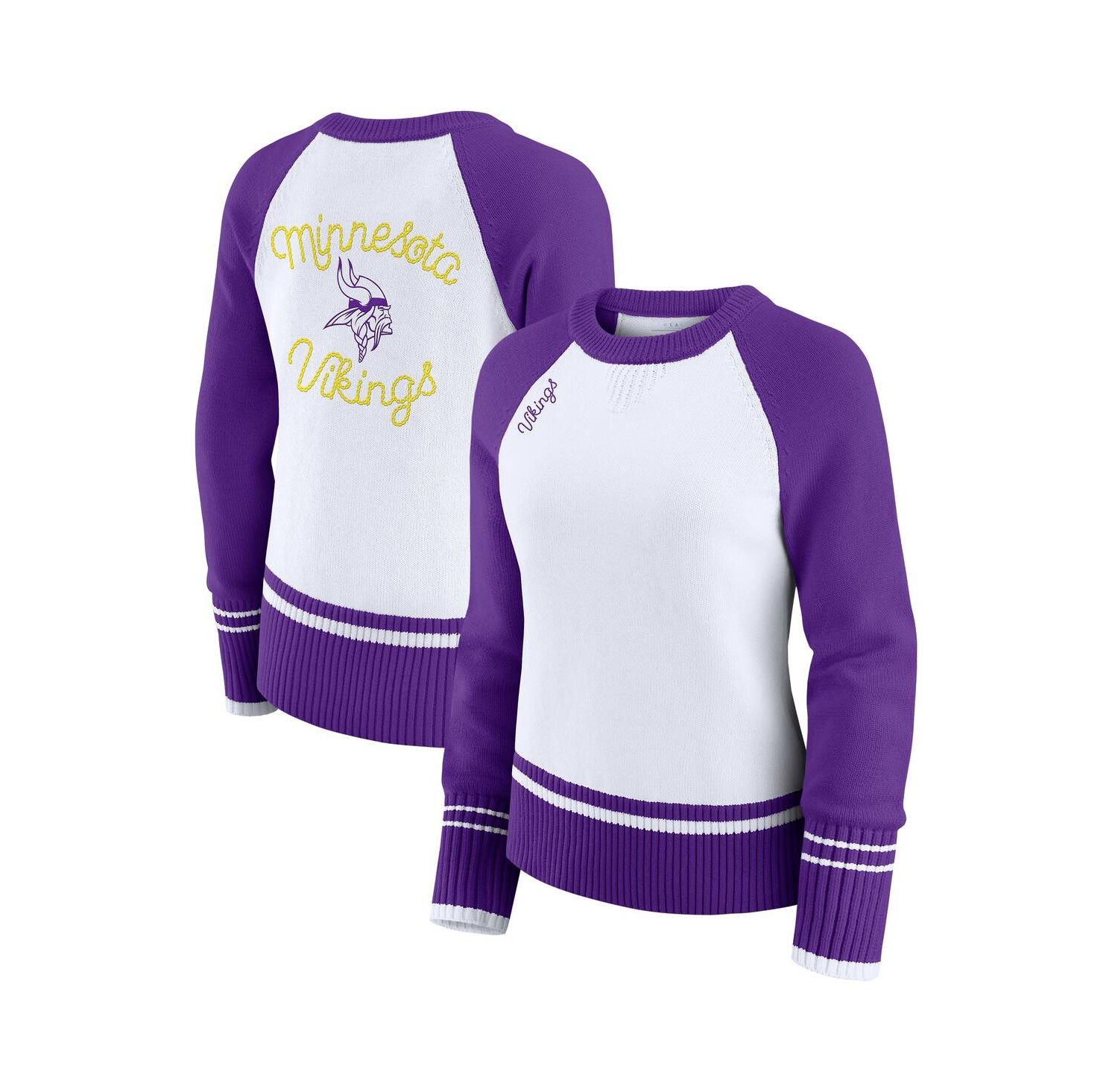 Women's White/Purple Minnesota Vikings Color Block Raglan Sweater