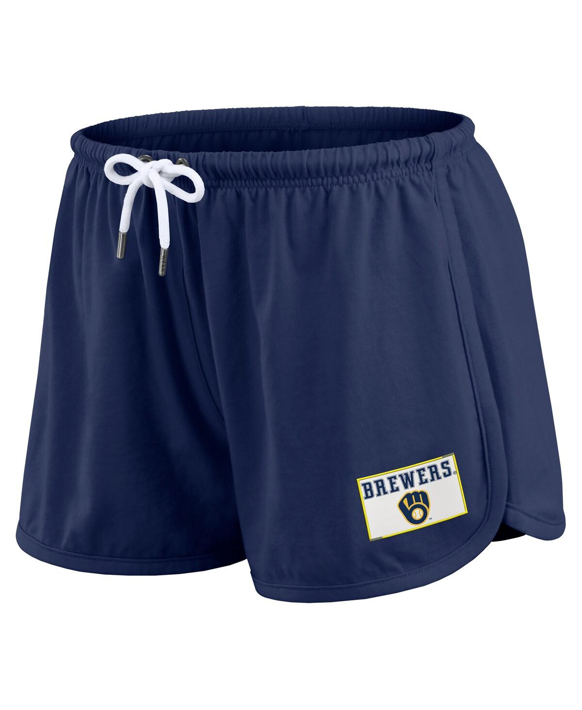 Wear By Erin Andrews Women's 2-piece Navy Milwaukee Brewers Heavy Rugby Jersey Long Sleeve T-shirt And Shorts Lounge Set In Blue