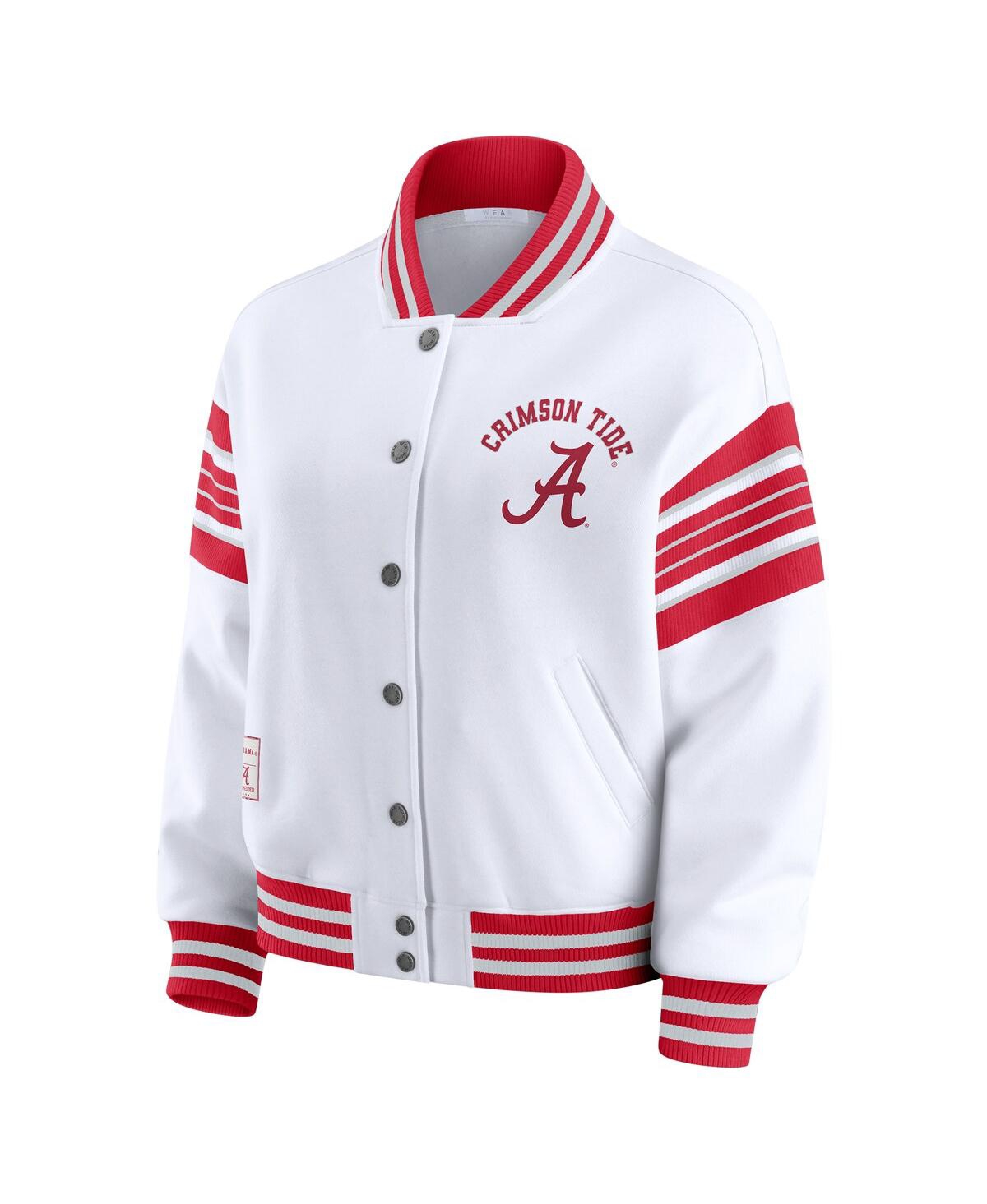 Wear By Erin Andrews Women's White/crimson Alabama Crimson Tide Satin Stitch Full-snap Fleece Sweatshirt Jacket In White