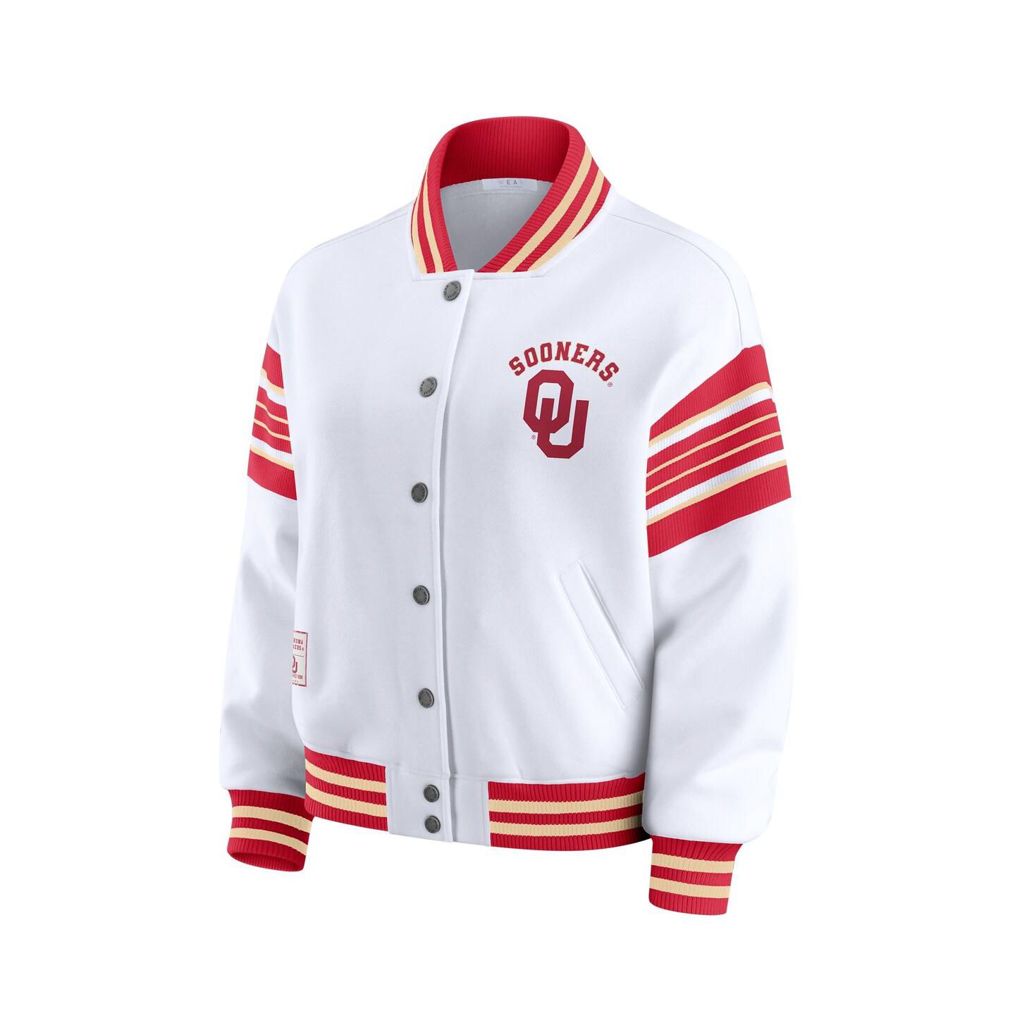 Женская куртка WEAR by Erin Andrews White/Crimson Oklahoma Sooners Satin Stitch Full-Snap Fleece Sweatshirt — фото 2