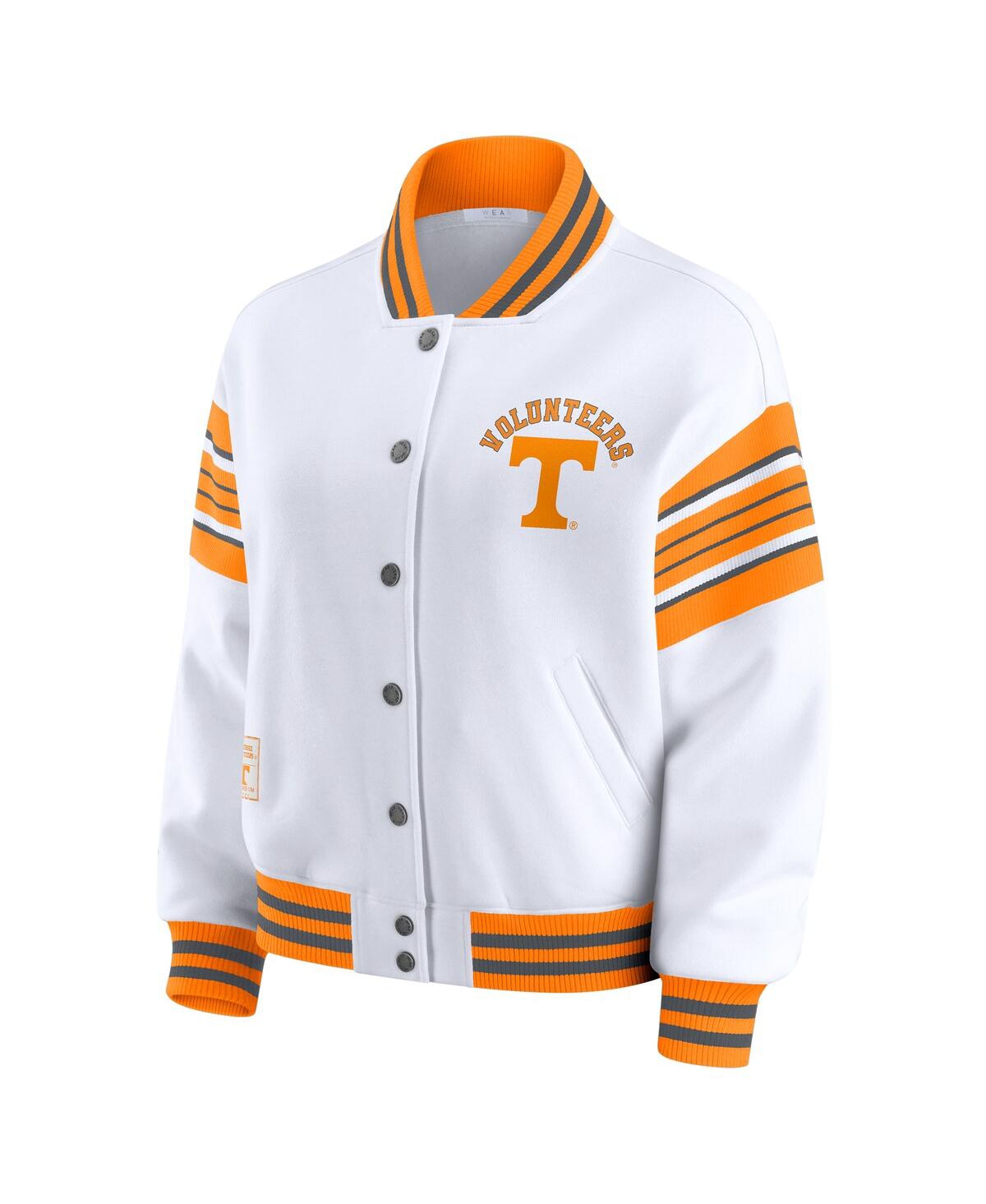 Wear By Erin Andrews Women's White/tennessee Orange Tennessee Volunteers Satin Stitch Full-snap Fleece Sweatshirt Jacket In White