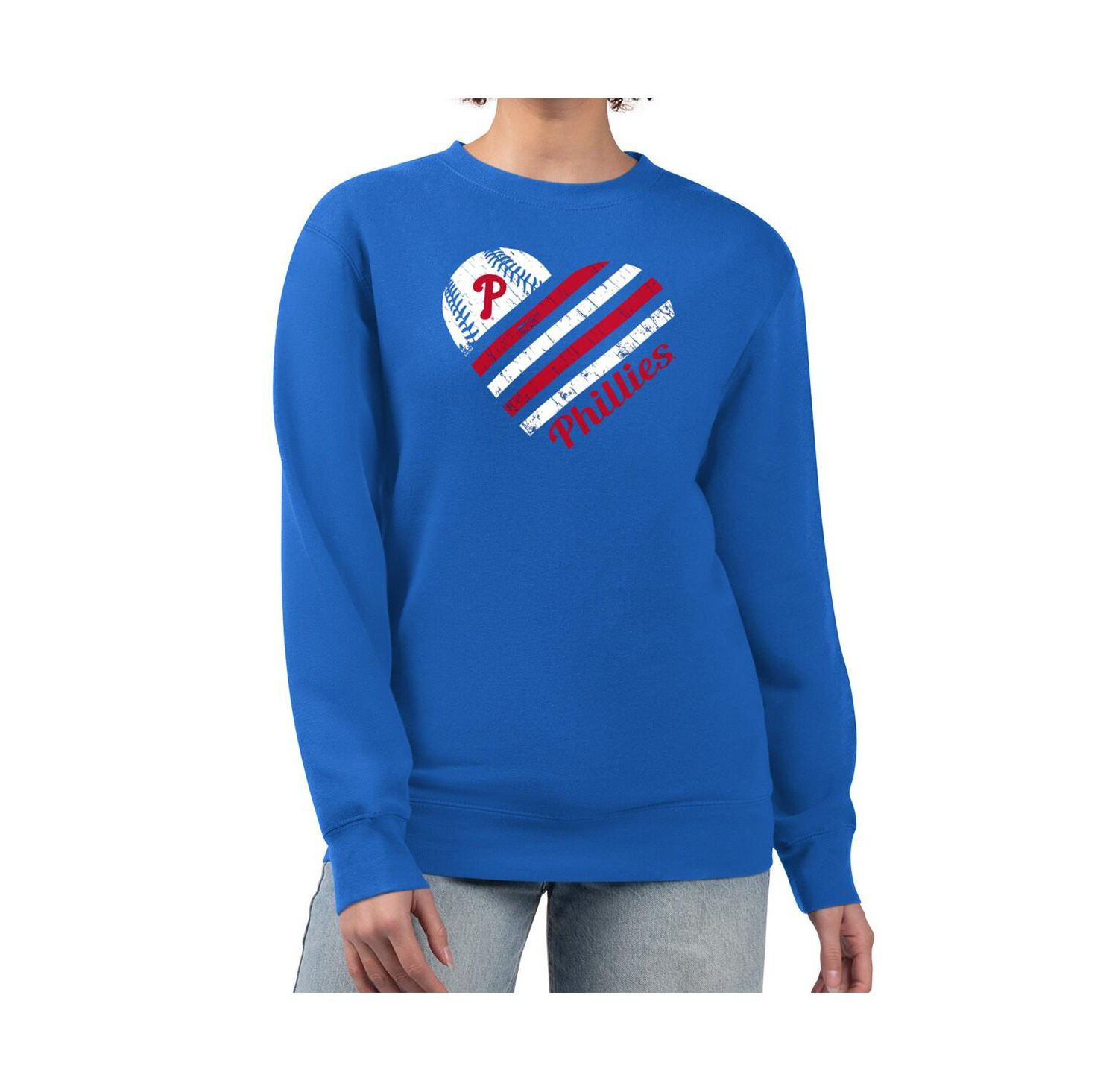 Women's Royal Philadelphia Phillies Heart Logo Fleece Pullover Sweatshirt
