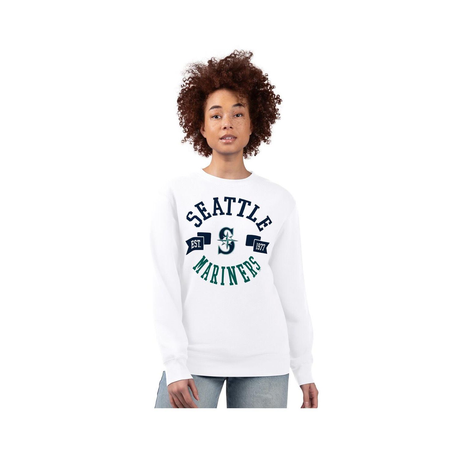 Women's White Seattle Mariners Team Logo Fleece Pullover Sweatshirt