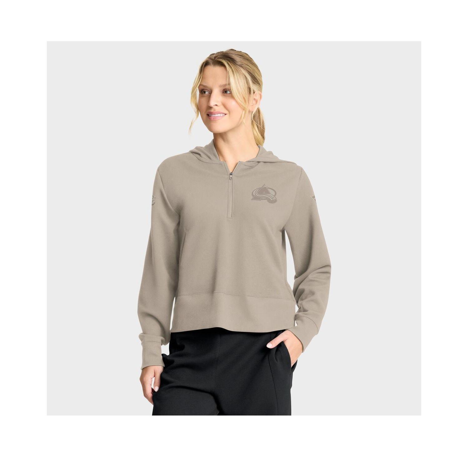 Women's Tan Colorado Avalanche Authentic Pro Road Tri-Blend Quarter-Zip Hoodie