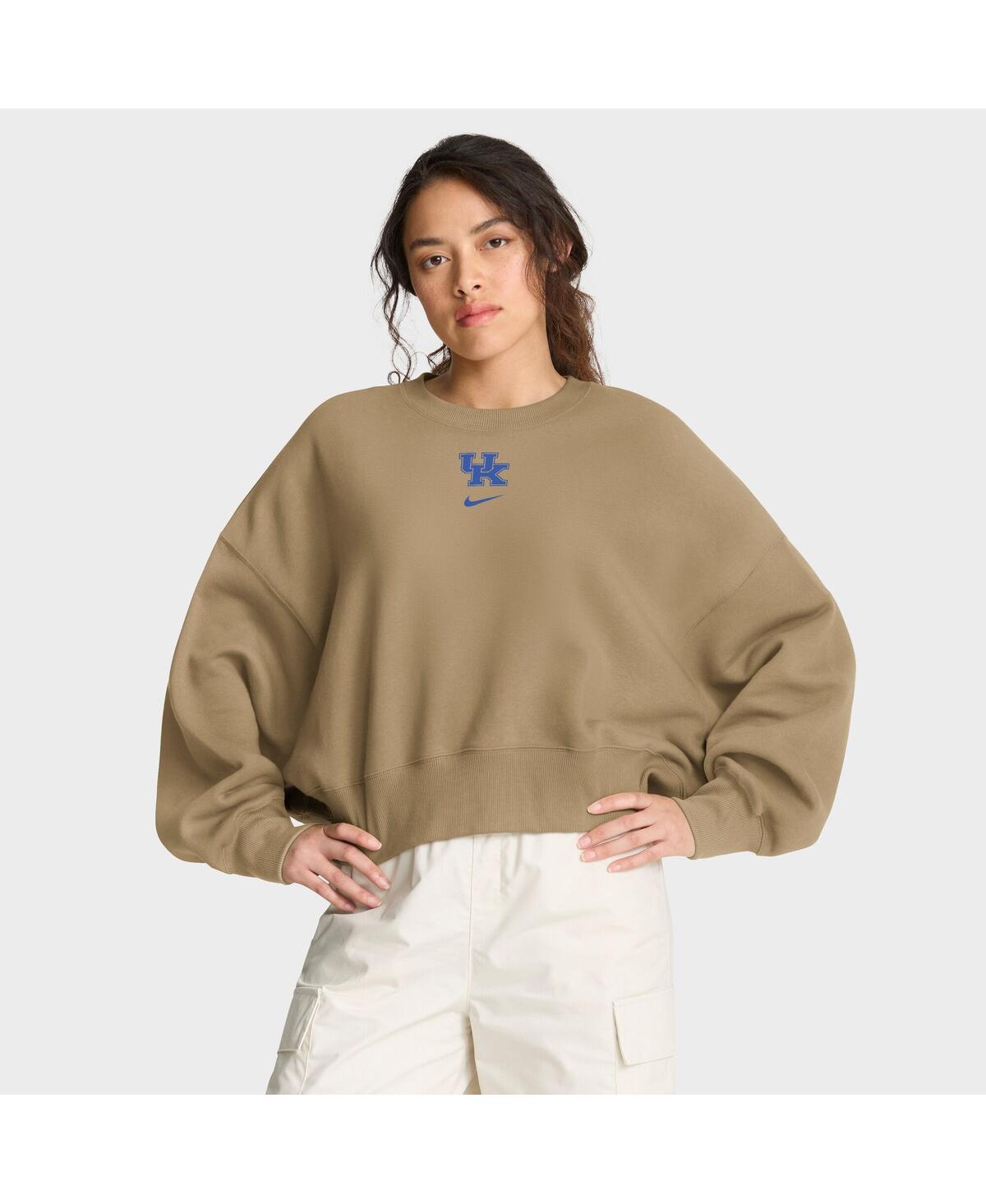 Nike Women's Tan Kentucky Wildcats Oversized Phoenix 2-hit Pullover Sweatshirt In Brown
