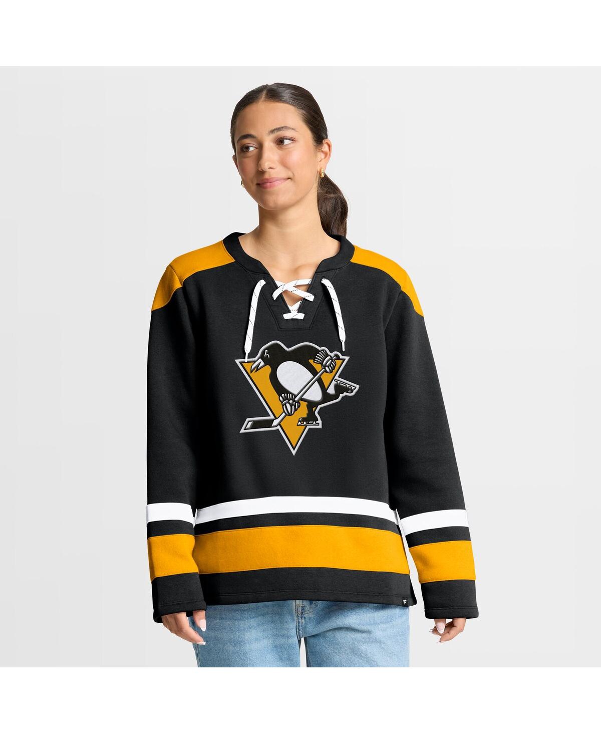 Fanatics Women's Black/Yellow Pittsburgh Penguins Icing Long Sleeve Lace Up Sweatshirt - Black, Yellow