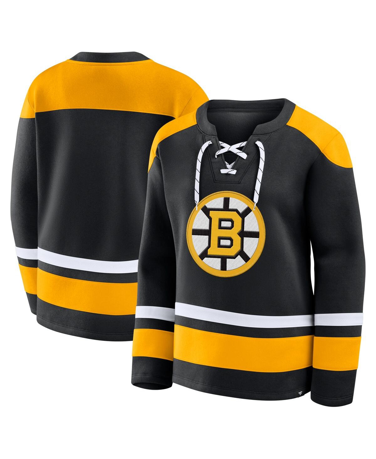 Fanatics Women's Black/yellow Boston Bruins Icing Fleece Lace Up Sweatshirt In Black