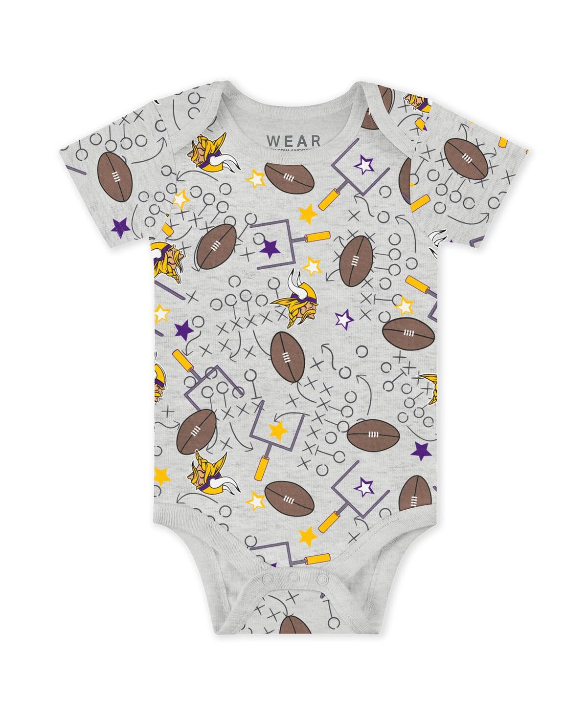 Wear By Erin Andrews Baby Boys And Girls Newborn 3-piece Minnesota Vikings Turn Me Around Bodysuits Pant Set In White