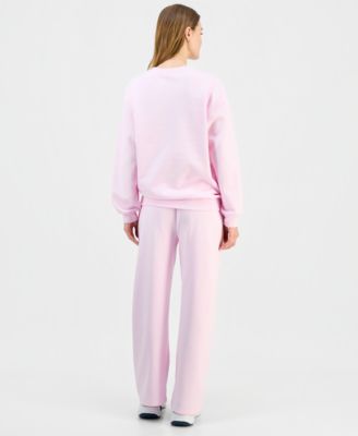 Wicked Juniors Glitter Crewneck Sweatshirt High Rise Drawstring Fleece Pants In Pink